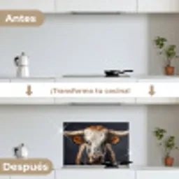 Stier - Kleurrijk - Hoorns keuken achterwand spatscherm klein -voor_na_ES