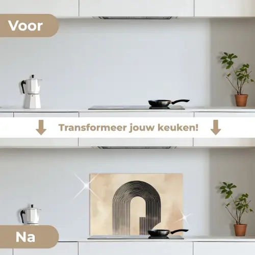 Boog -  Strepen - Minimalistisch - Zwart keuken achterwand spatscherm klein -voor_na_NL