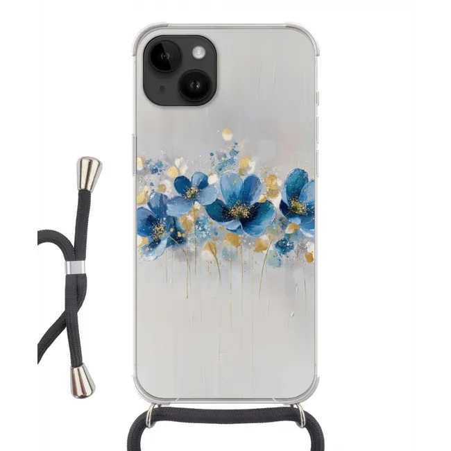 Handyhülle mit Band - Blumen - Blau - Abstrakt