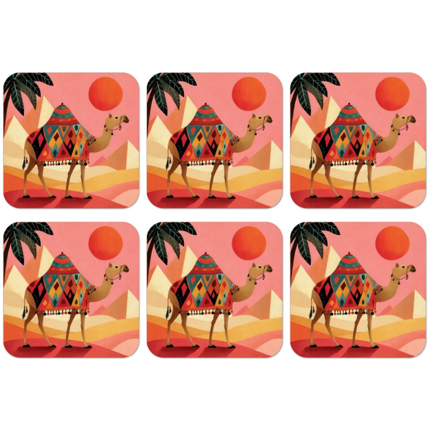 Kameel - Pyramides - Rode zon onderzetter kurk middel -zkaufland3dotto