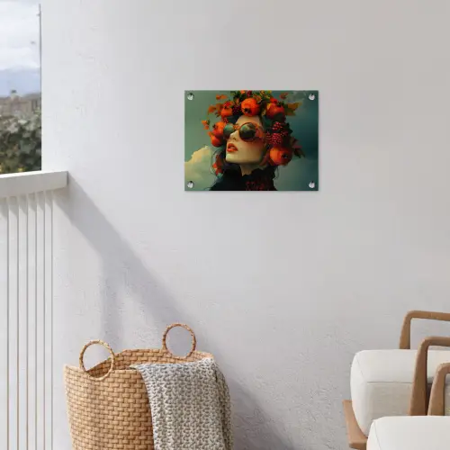 Vrouw - Granaatappel - Herfst - Zonnebril tuinposter los doek klein -sfeer8
