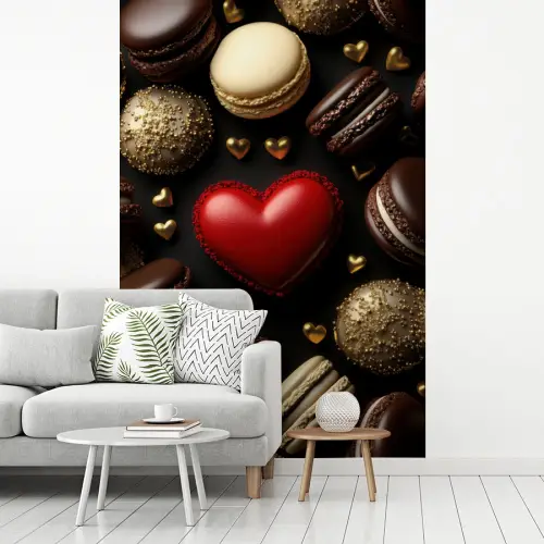 Macarons - Rood - Hart fotobehang vinyl groot -woonkamer