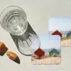 Strand - Huisjes - Kleurrijk - Duinen onderzetter kurk middel -sfeer4