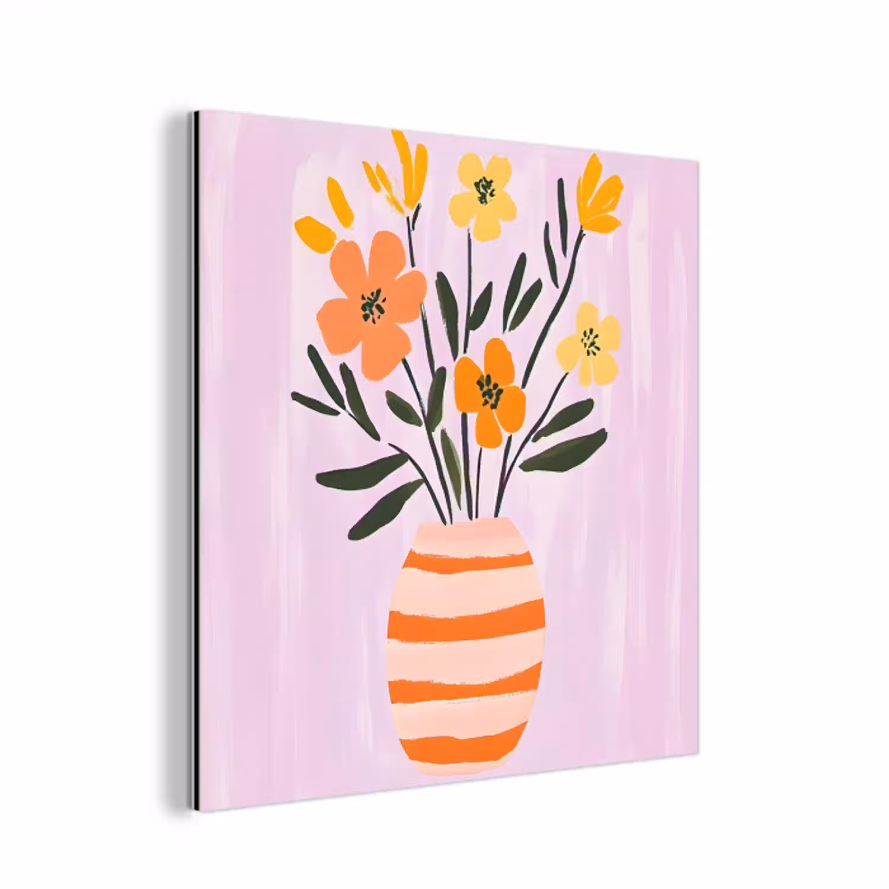 Vaas - Gestreept - Bloemen - Oranje aluminium wit klein -3d