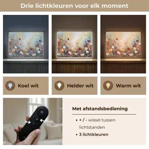 Olieverf - Bloemen - Kleurrijk - Natuur Light Box met batterij (Wandlamp) middel -USP_lichtkleurNL
