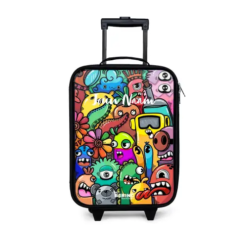 Expressief en druk patroon met monsters Kinderkoffer - Zwart klein -3d