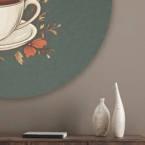 Kop - Bloemen - Groen - Koffie Akoestische PET Vilt - Rond klein -sfeer5_closeup