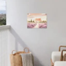Lavendelveld - Huis - Paars tuinposter los doek klein -sfeer8