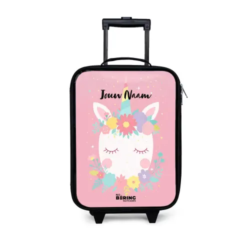Eenhoorn - Bloemen - Roze Kinderkoffer - Zwart klein -3d