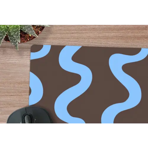 Kronkelende lijnen - Blauw - Bruin - Minimalistisch muismat rubber klein 262 -closeup
