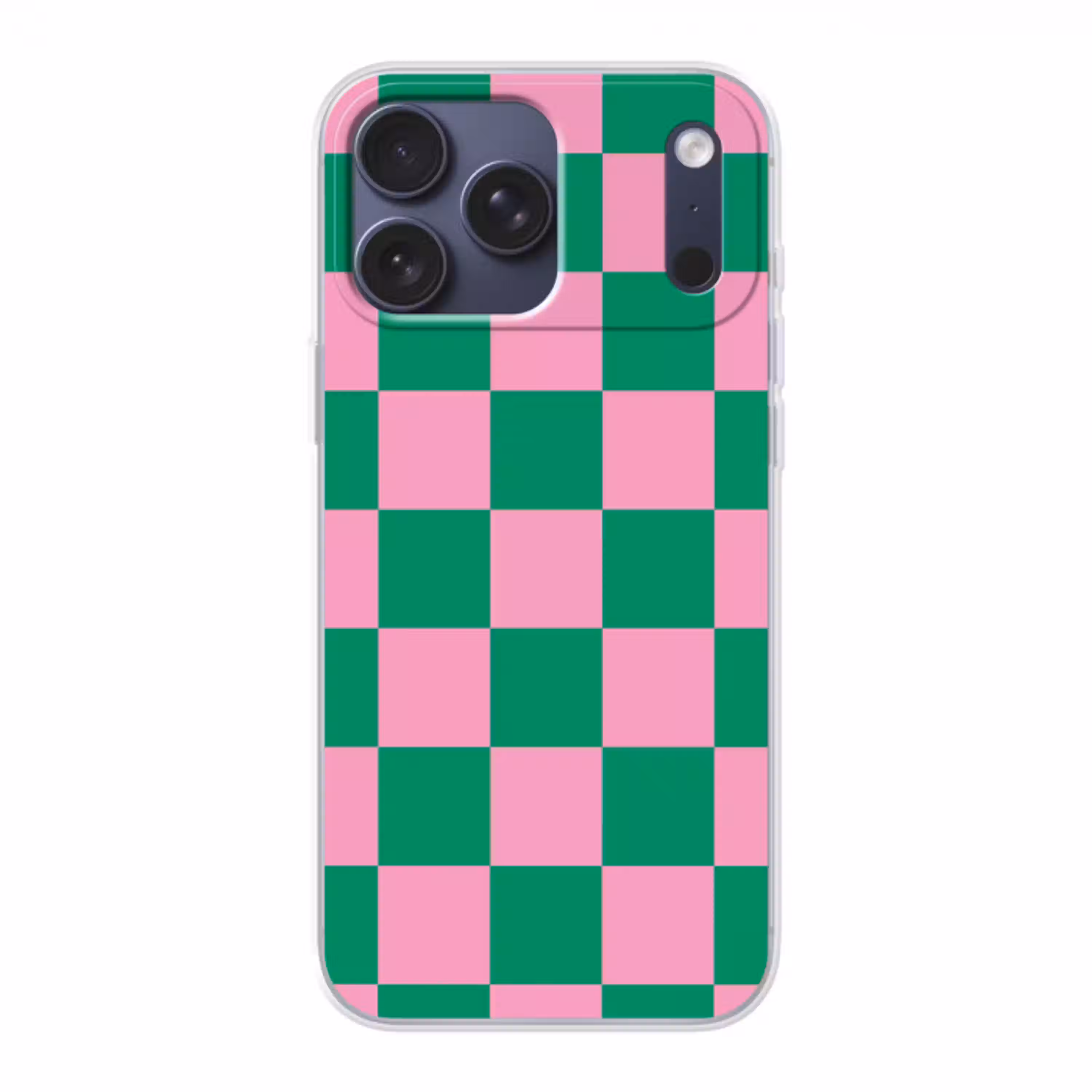Schaakbord patroon - Groen - Roze - Blokjes Telefoonhoesje iPhone 17 Pro Max klein -3d