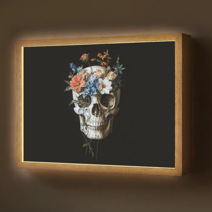 Bloemen - Schedel - Kleurrijk Light Box met batterij (Wandlamp) middel -z3d_website