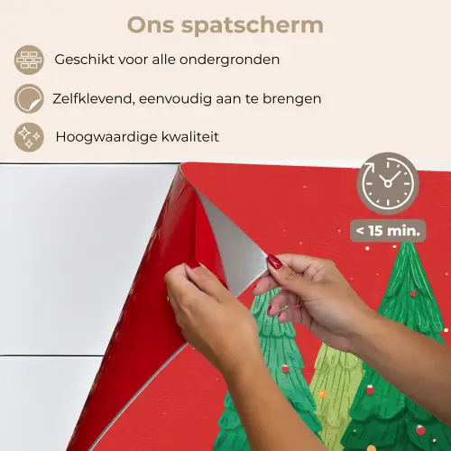 Minimalistisch - Kerstbomen - Rood - Sneeuw keuken achterwand spatscherm klein -spatscherm_NL