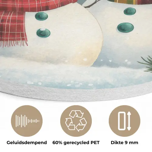 Sneeuwpop - Kerstsneeuw - Groen - Rood Akoestische PET Vilt - Rond klein -closeup_NL
