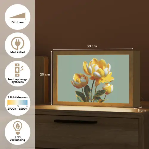 Bloemen - Geel - Bladeren - Structuur Light Box met kabel (Tafellamp) klein -USP_NL
