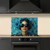Vrouw - Bloemen - Vlinders - Blauw - Abstract keuken achterwand spatscherm klein -sfeer1