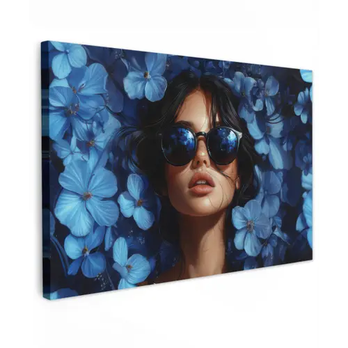 Vrouw - Blauw - Bloemen - Vlinders - Natuur Tuinposter op houten frame 2 cm dik klein -3d