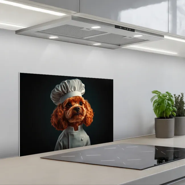 Bruin - Kok - Hondje keuken achterwand spatscherm klein -3d_schuin