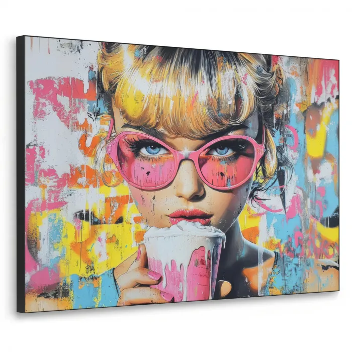 Expressief - Milkshake - Vrouw - Felle kleuren Textielframe - compleet frame klein -3d
