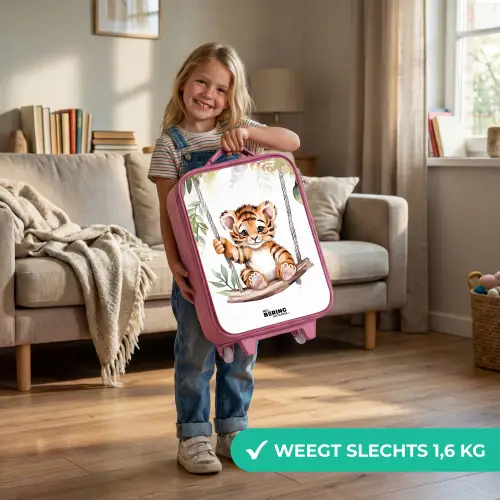 Schommelend tijgerwelpje waterverf tekening Kinderkoffer - Roze klein -sfeer2_NL
