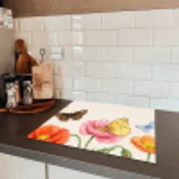 Vlinders - Klaprozen - Illustratie - Kleurrijk Inductie beschermer vinyl 3mm middel -sfeer3