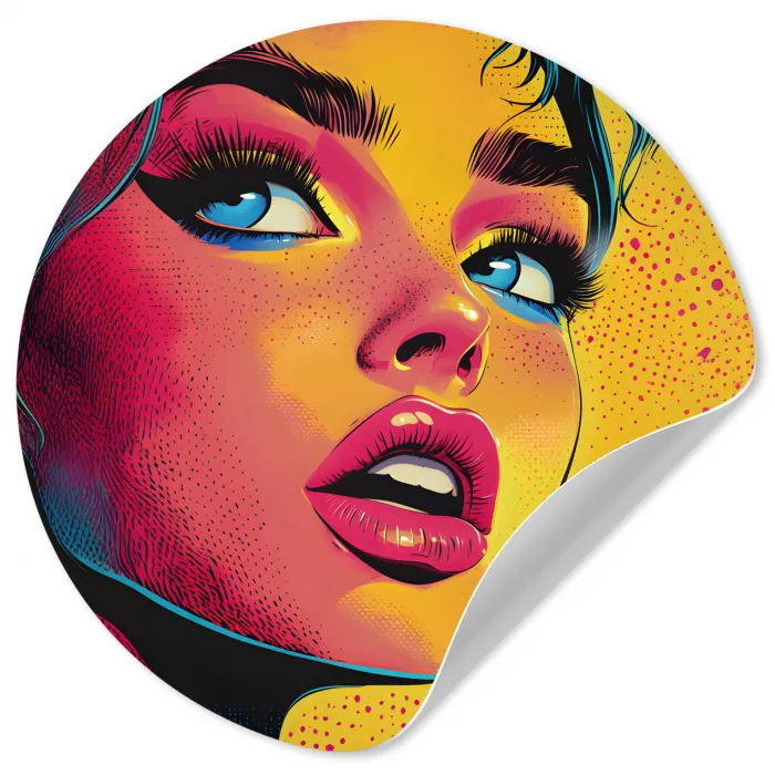 Close-up - Vrouwengezicht - Stippen - Geel Wandcirkel behangsticker klein -3d