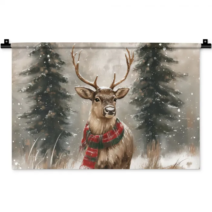 Winter - Bos - Rendier - Donker Wandkleed katoen klein -zz3d