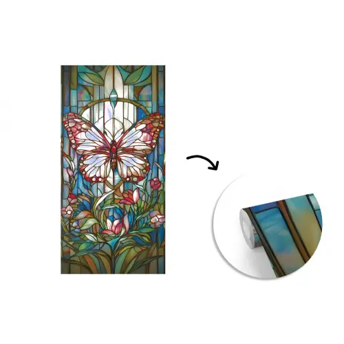 Vlinder - Roze - Bloemen - Bladeren fotobehang vinyl groot -3d