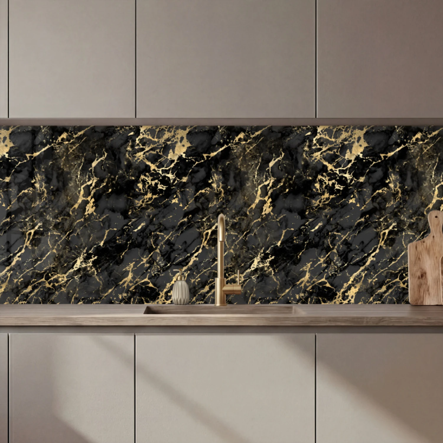 Marmer - Zwart - Goudstructuur keuken achterwand 2 middel 871 zz_3dshopping