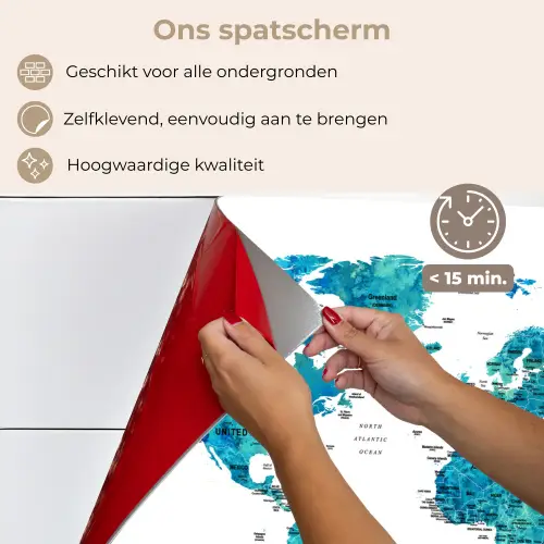 Wereldkaart - Blauw - Kleurrijk keuken achterwand spatscherm klein -spatscherm_NL