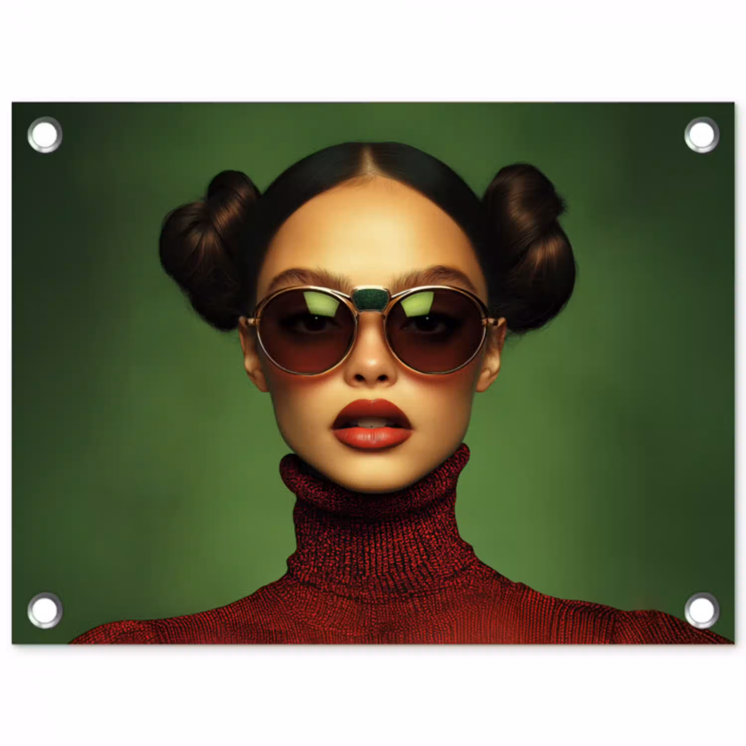 Vrouw - Groen - Bril - Aesthetic - Modern tuinposter los doek klein -3d