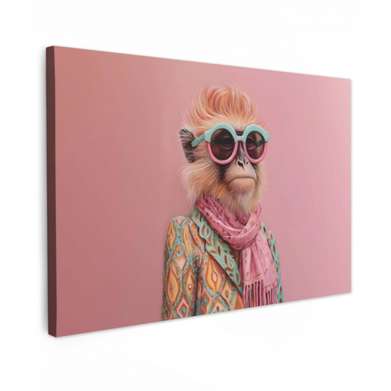 Sjaal - Aap - Zonnebril - Jasje Tuinposter op houten frame 2 cm dik klein -3d