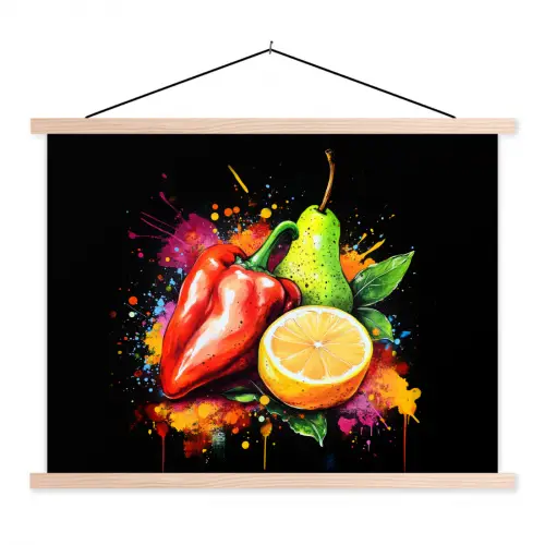 Paprika - Peer - Citroen - Graffiti - Verf - Abstract textielposter latten blank klein -3d