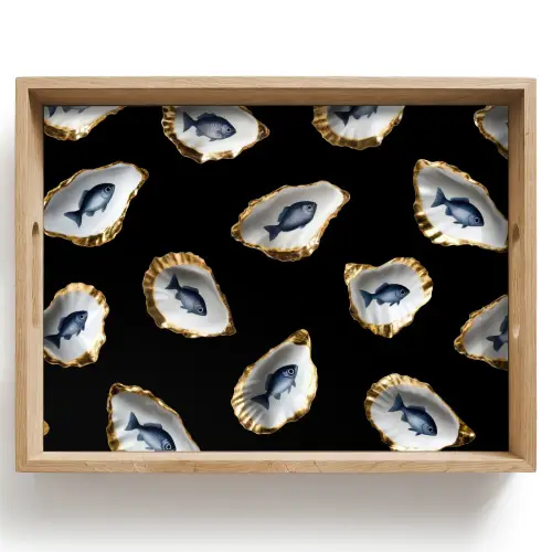 Oesters - Vissen - Blauw - Goud Dienblad Rechthoek middel -z3d_shopping