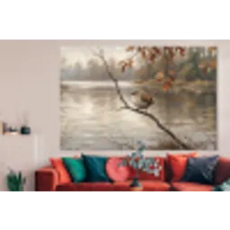 Winterkoninkje - Tak - Rivier - Natuur - Sfeervol forex 5mm xxl -woonkamer