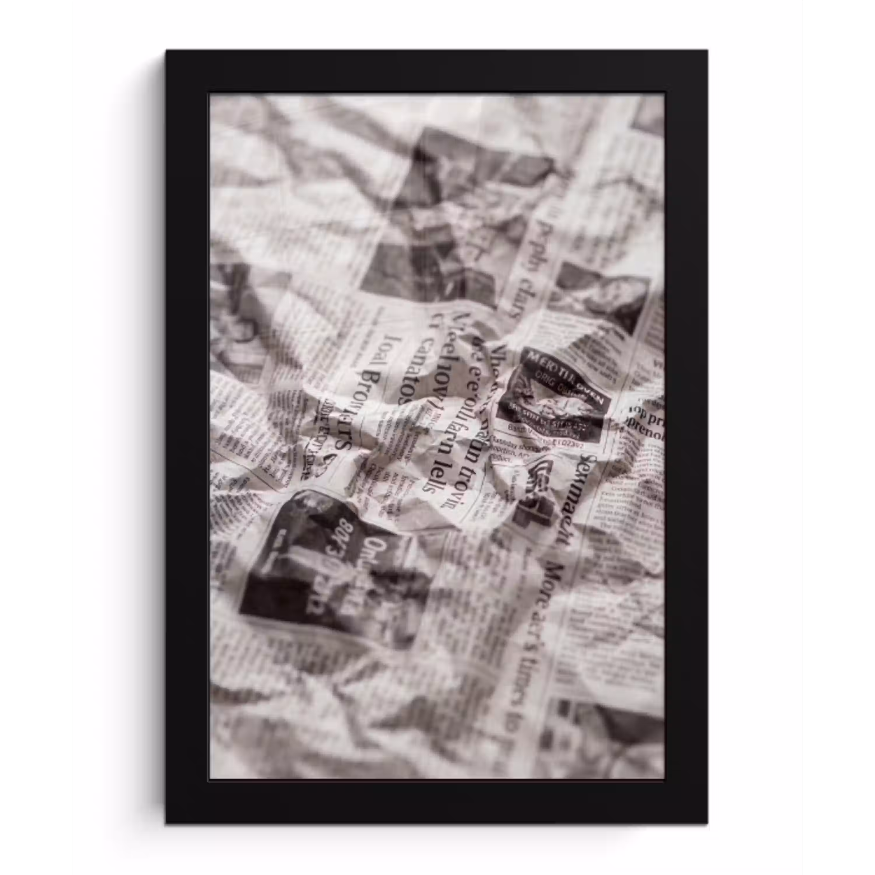 Krant - Gekreukeld - Textuur - Vintage - Zwart-wit fotolijst zwart zonder passe partout klein -3d