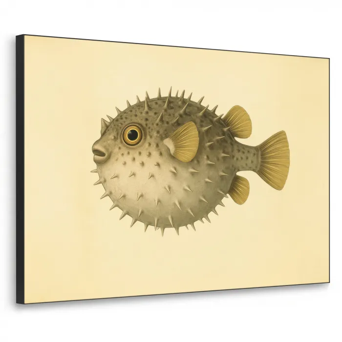 Stekels - Vis - Opgeblazen - Bruin Textielframe zwart klein -3d