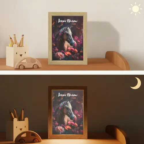 Paard - Bloemen - Paars - Oranje - Dieren Light Box met kabel (Kinderlampje) klein -sfeer3_kind