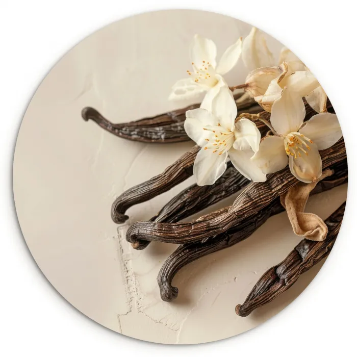 Vanille - Bloemen - Beige Wandcirkel kunststof plaat 5mm dik klein -3d