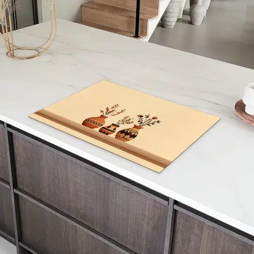 Vazen - Bloemen - Bladeren - Minimalistisch Inductie beschermer vinyl 3mm klein -sfeer8