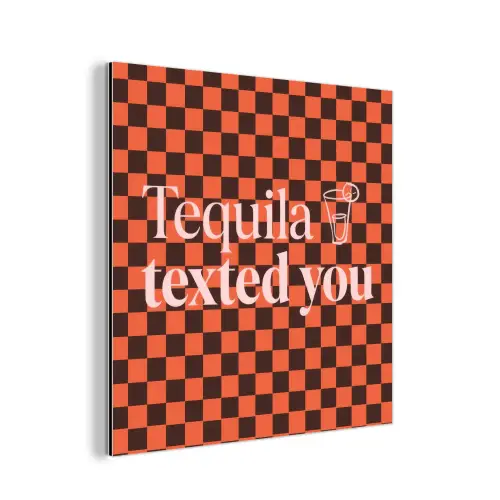 Tequila texted you - Glas - Vierkanten - Oranje aluminium wit klein -3d