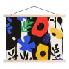 Bloemen - Bladeren - Abstract - Zwart textielposter latten blank klein -3d