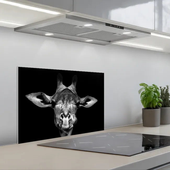 Giraffe - Portret - Dieren - Zwart - Wit keuken achterwand spatscherm klein -3d_schuin