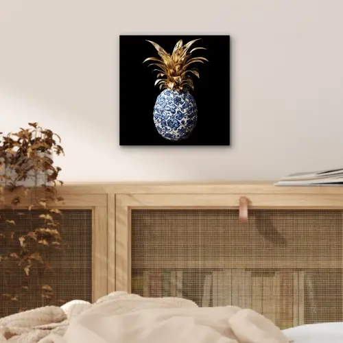 Ananas - Bloemen patroon - Goud - Delftsblauw aluminium wit klein -sfeer3