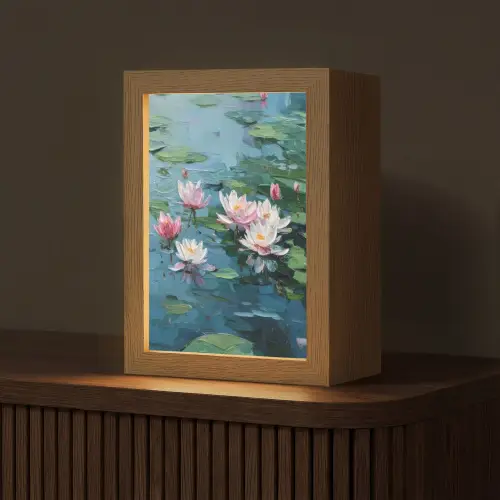 Waterlelies - Bloemen - Roze - Water Light Box met kabel (Tafellamp) klein -z3d_website
