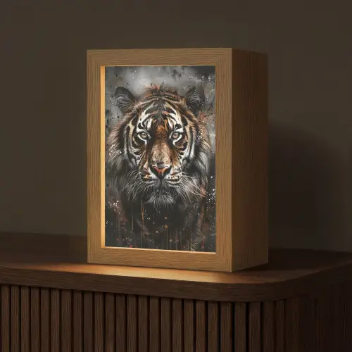 Tijger - Dieren - Portret - Luxe - Zwart Light Box met kabel (Tafellamp) klein -z3d_website