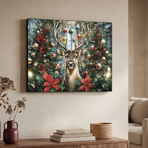 Kerstfeest - Dennenbos - Rood Textielframe zwart klein -sfeer3