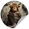 Schotse hooglander - Toilet - Krant - Badkamer Wandcirkel behangsticker klein -3d