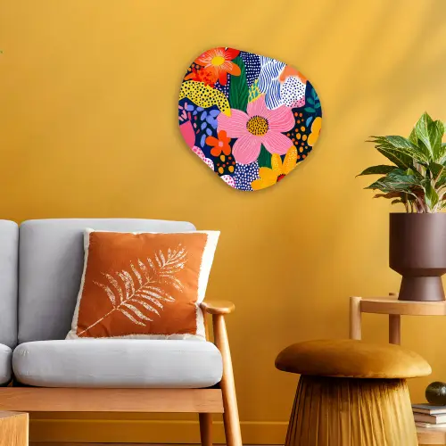 Kleurrijk - Bloemen - Abstract - Stippen Wandcirkel Organisch Forex 3mm klein -sfeer4