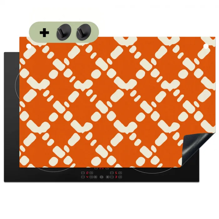 Oranje - Ruitpatroon - Wit Inductie beschemer met haakjes klein 777 -3d